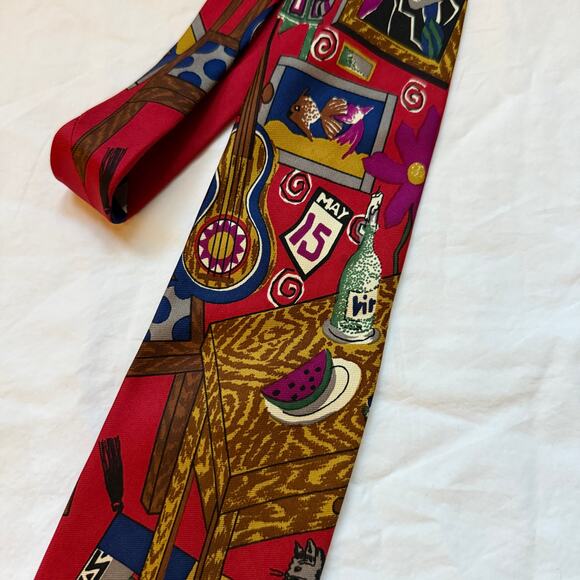 vintage Perry Ellis Handmade 100% silk tie, EUC, red patterned - Picture 1 of 4